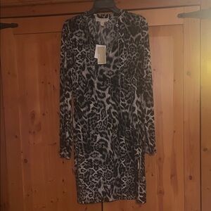 Michael Kors Black and Gray Leopard-Print  Dress NWT